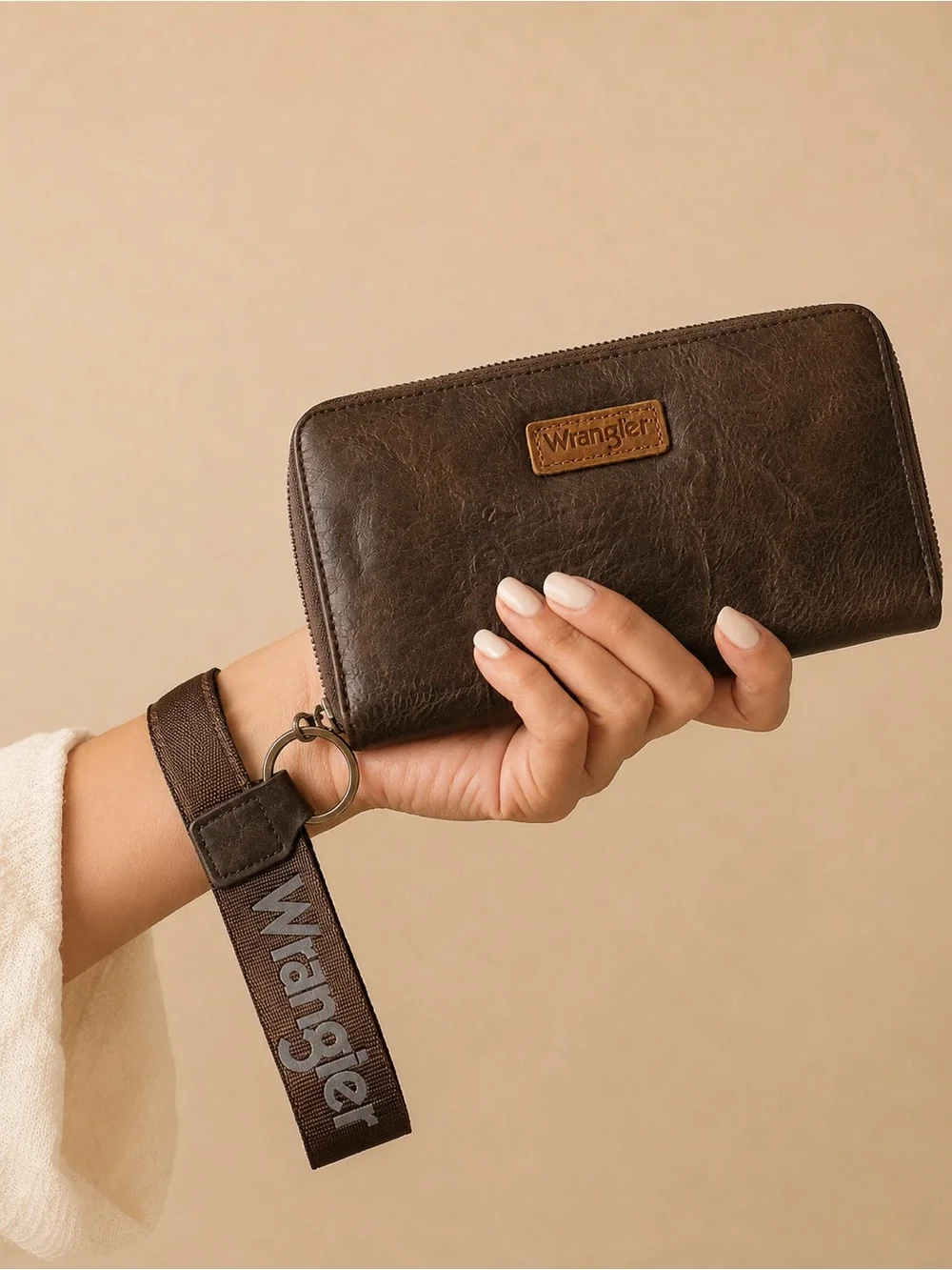 Wrangler Dark Brown Leather Zip-Around Wristlet